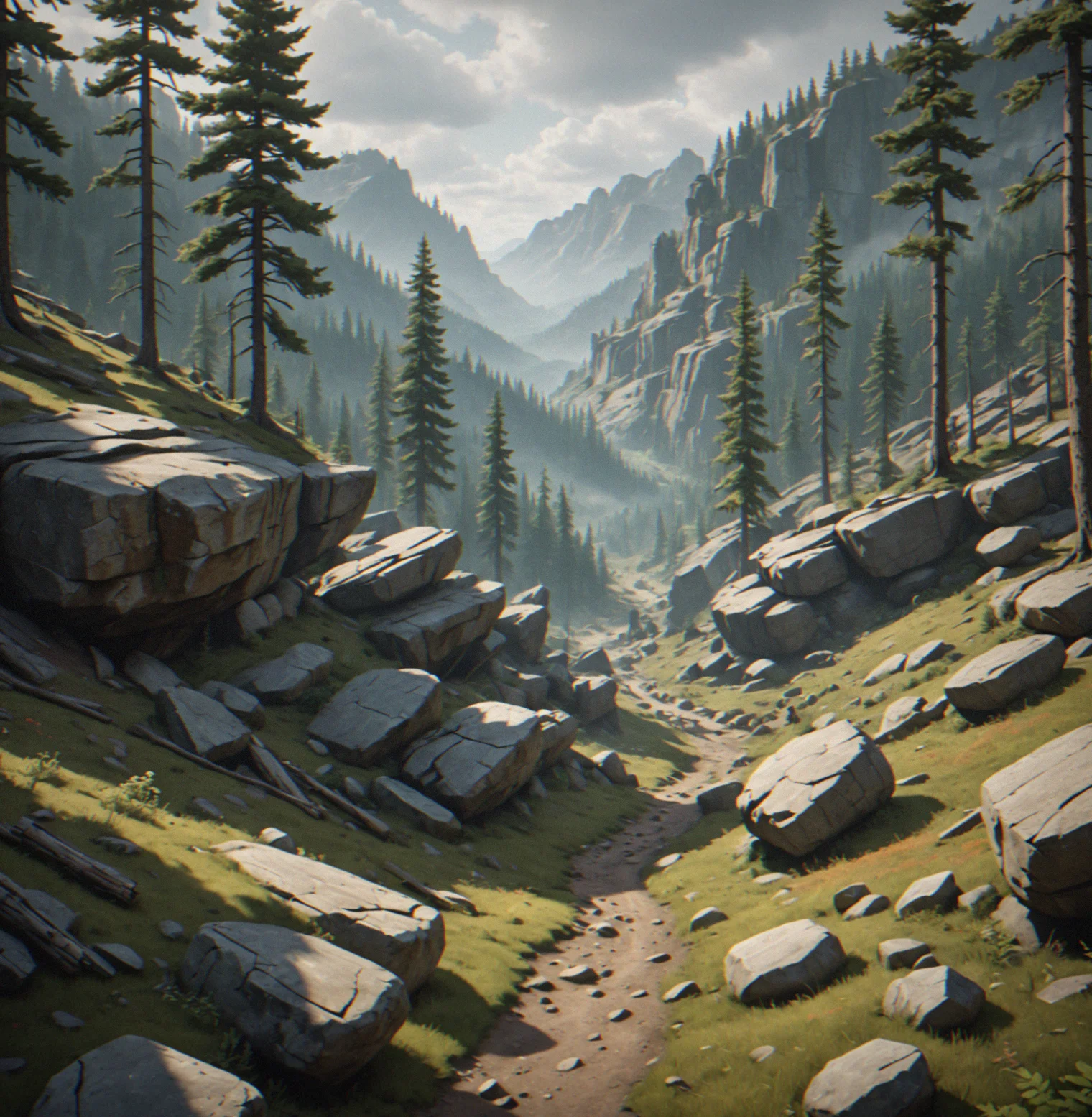 Canyon that twists back on itself with different levels throughout, stone bridges span between high plateaus, water's worn deep grooves into the cliff walls, and the screen stays clean—no minimap, no UI clutter