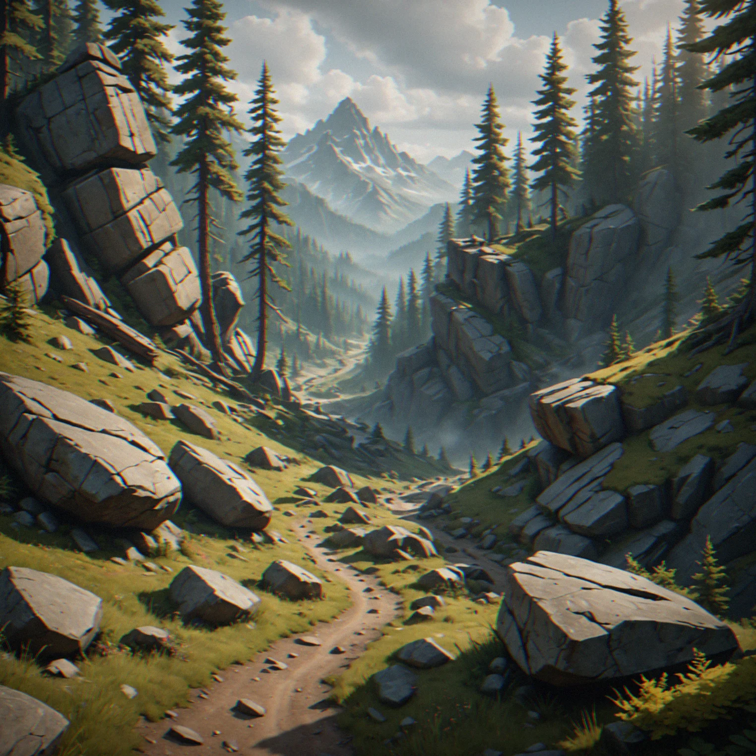 Ruins scattered across the landscape with enough left standing to suggest what used to be here and why people lived here, plants growing thicker in some zones than others to show you the climate shifts, nothing pointing you toward objectives